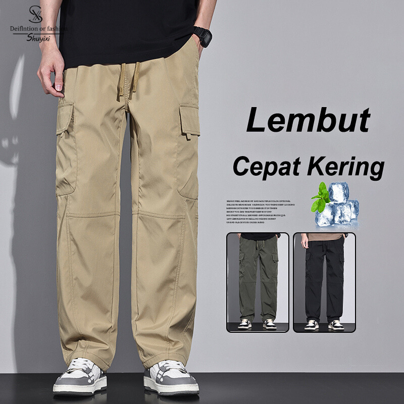 SUYX Celana Panjang Cargo Pria Korean Stlye Celana Outdoor Oversize Celana Pria Celana Kargo Cowok