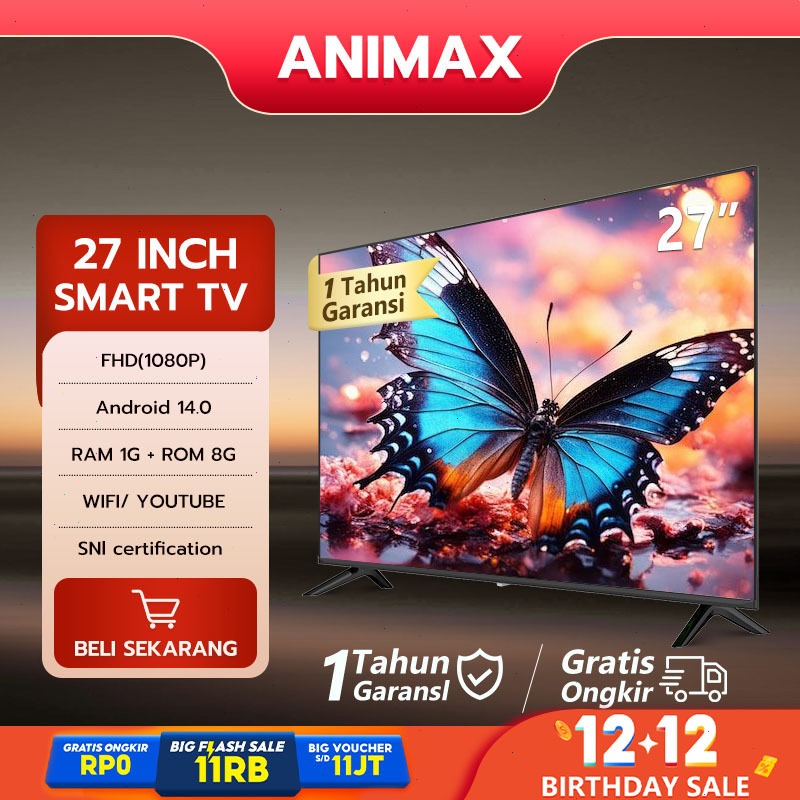 Animax TV Smart Android 32 IncH TV Digital 27 inch 30 inch 32 inch 40 inch 43 inch Android TV Androi