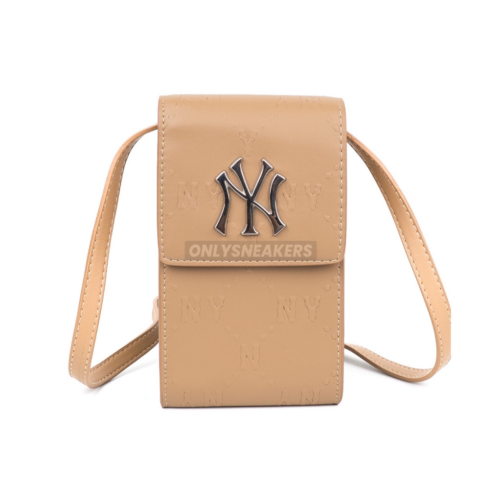 MLB NEW YORK MONOGRAM LEATHER PHONE BAG IN BEIGE