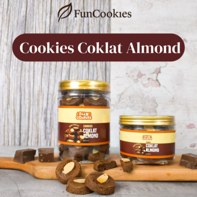 Cookies Coklat Almond FunCookies – Kue Kering Premium Crunchy  Snack Coklat Almond Enak Jar Besar & 