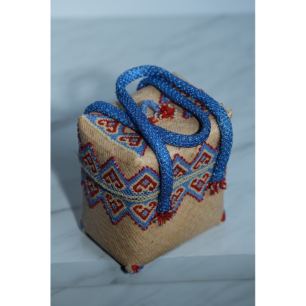 Tas Dayak Kaban Blue Combine Red | Handbag Etnik Kalimantan | Tas Dayak Kalimantan | Tas Rotan Manik