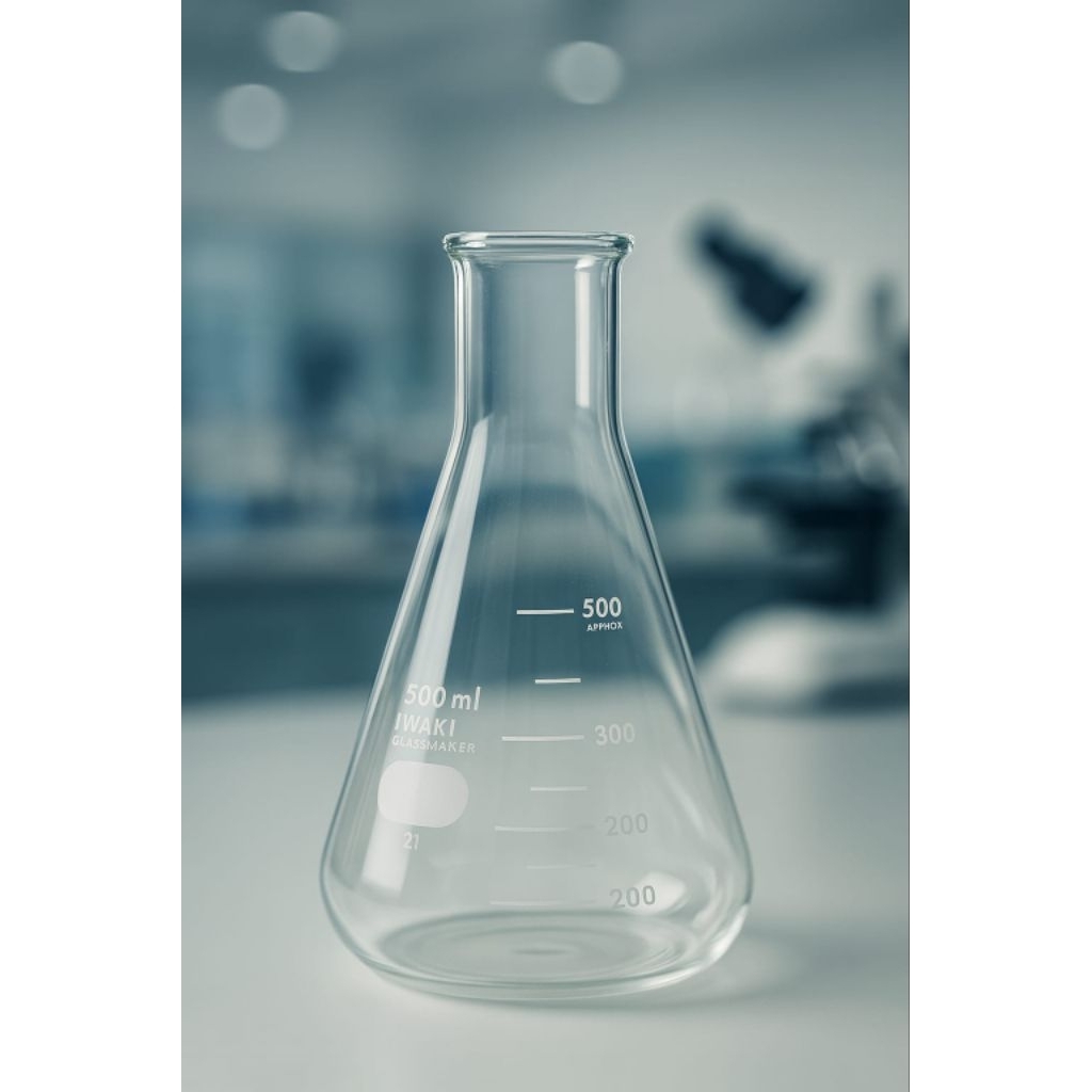 Erlenmeyer 500 ml Gelas Laboratorium | Labu Erlenmeyer Kaca Borosilikat | Alat Laboratorium Kimia