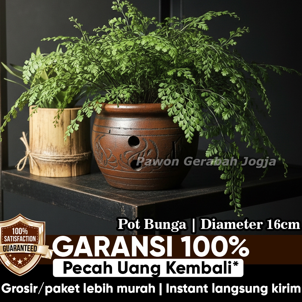 Pawon Gerabah | Pot Anggrek Tanah Liat Terakota Motif Daun Bolong Empluk – Pot Tanaman Gantung & Hia