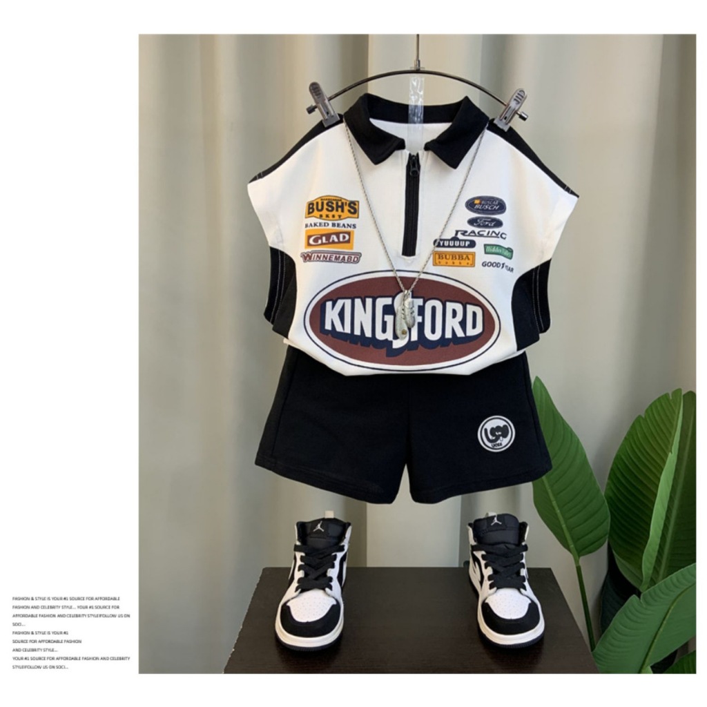 Setelan Anak Laki Laki 3 - 10 tahun Baju OOTD Kaos dan Celana Jeans Anak KINGSFORD