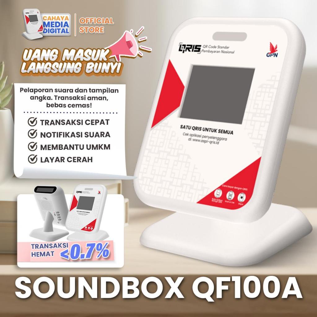 Soundbox Cahaya QF100 Qris Kode Dinamis | Spiker Pembayaran QR Otomatis | Terminal Pembayaran