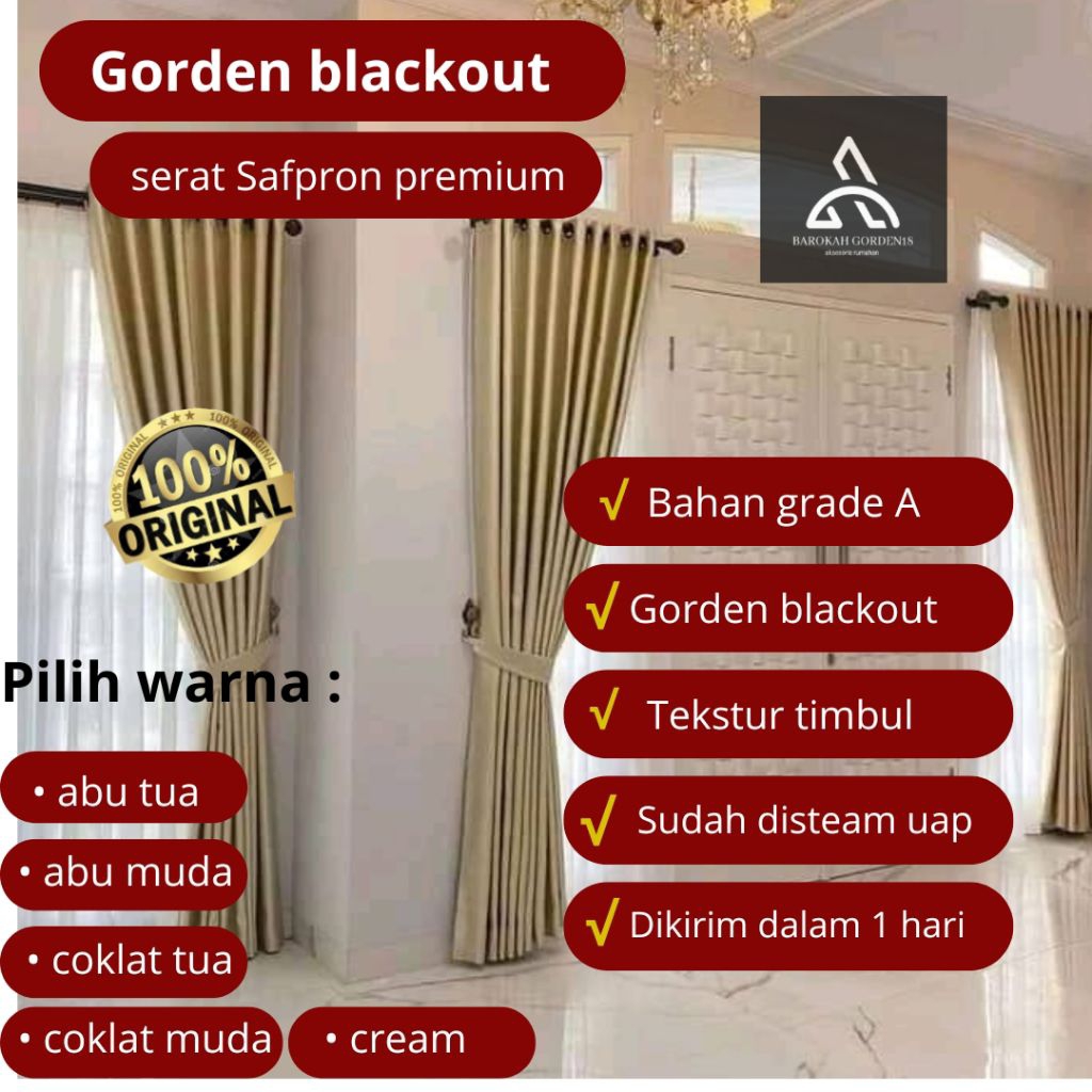 Gorden Blackout Serat Safpron Premium Tebal (Import)