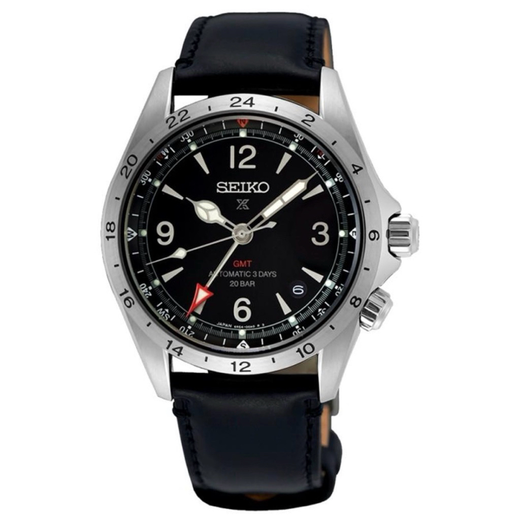 Seiko Prospex SPB379J1 SPB379 Alpinist GMT Black Dial Black Leather Strap Made in Japan