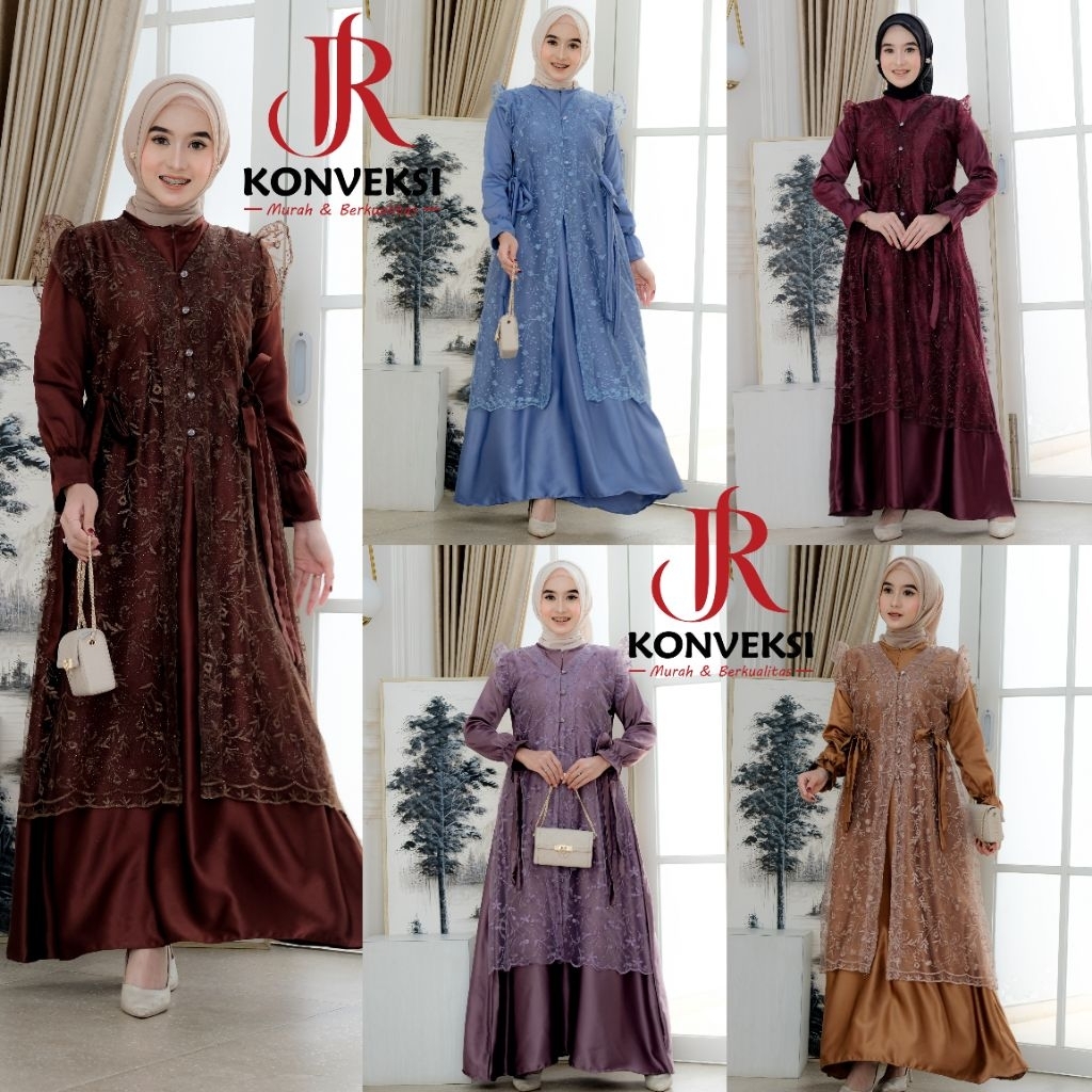 Jasmine Dress Kondangan Satin Silk Velvet Kombinasi Tile Brokat Busui Friendly Elegan Luxury - Gaun 