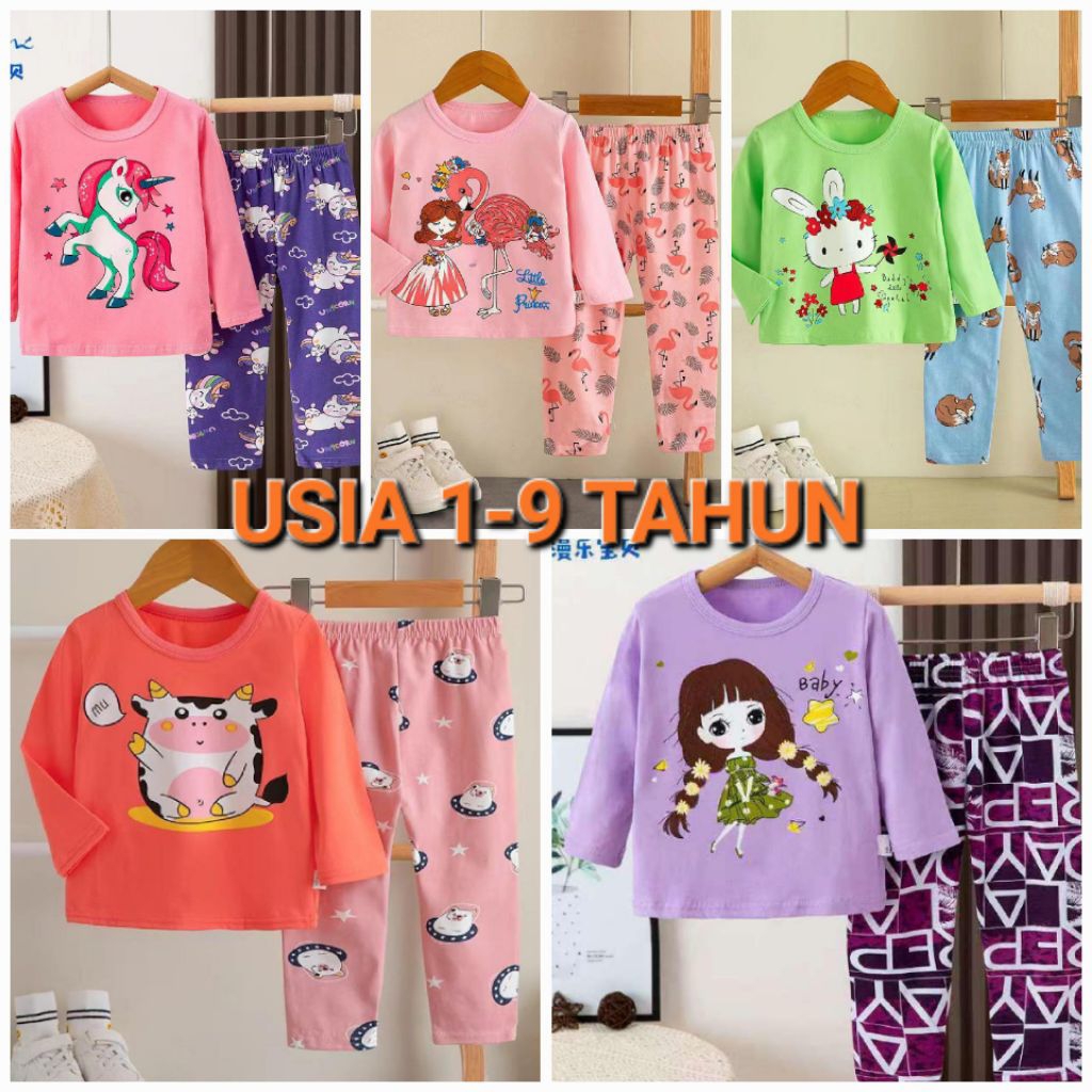 BAJU TIDUR IMPORT PREMIUM ANAK | PIYAMA ANAK PEREMPUAN | SETELAN IMPORT ANAK 1 TAHUN SAMPAI 9 TAHUN 