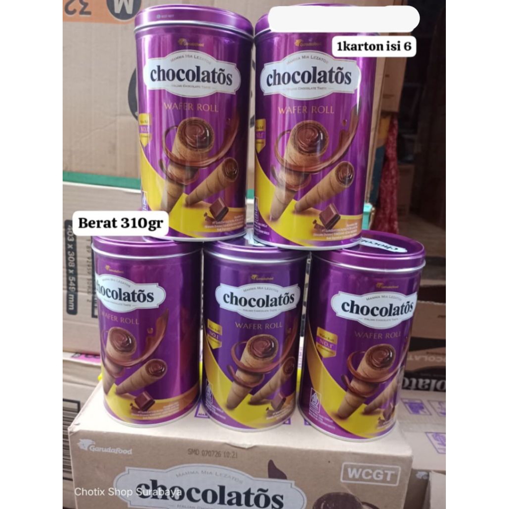 [1 KARTON = 6 Kaleng × @310 gram] Chocolatos Wafer Roll Cokelat Waferroll Coklat 310gram
