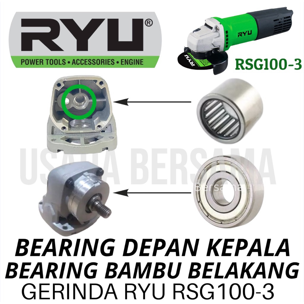 2 PCS BEARING DEPAN + BEARING BAMBU GERINDA RYU RSG100-3 KLAHER DEPAN DAN KLAHER BELAKANG AS 2 PCS K