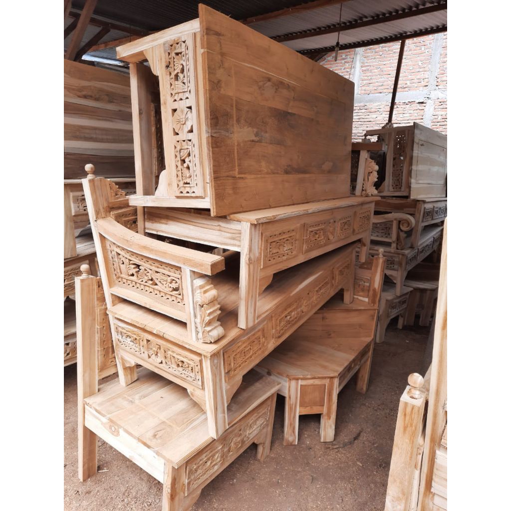 kursi bangku tamu sudut kayu jati