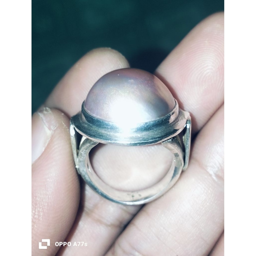cincin perak mutiara asli pink jumbo bekas peninggalan