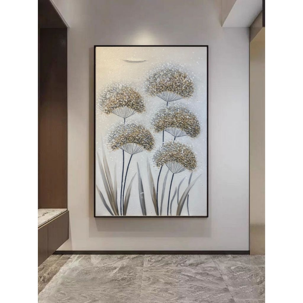 Lukisan bunga dandelion tekstur timbul modern minimalis