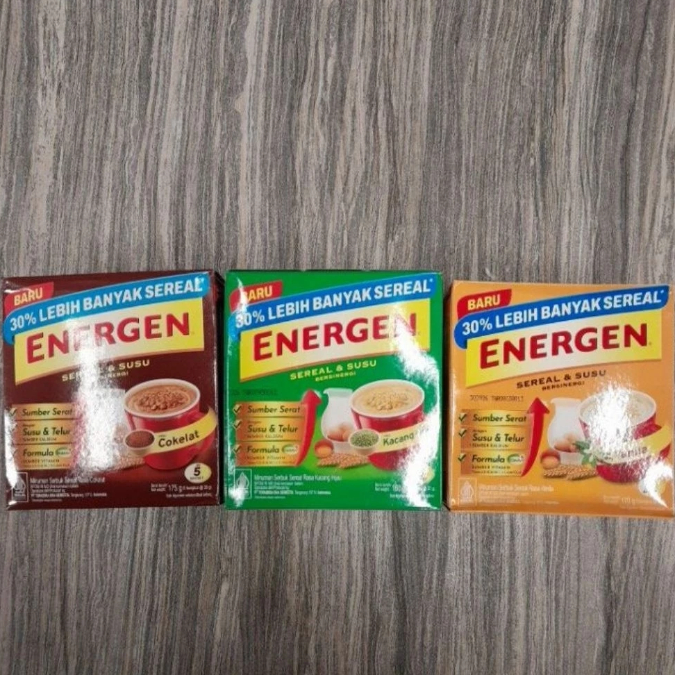 Energen Minuman Sereal Box Isi 5pcs Varian Coklat / Vanilla / Kacang Hijau / Jahe