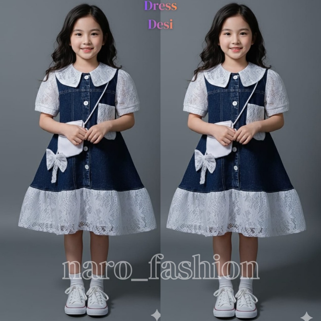 Free Tass Midi Dress Jeans Anak Perempuan Usia 3-10 Tahun / Dress Jeans Terbaru Anak Kekinian / Midi