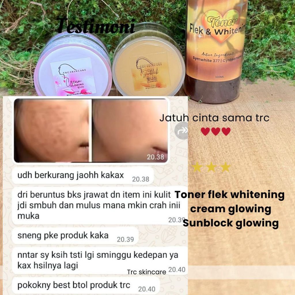 trc skincare paket combo , toner flek, sunblock dan cream glowing