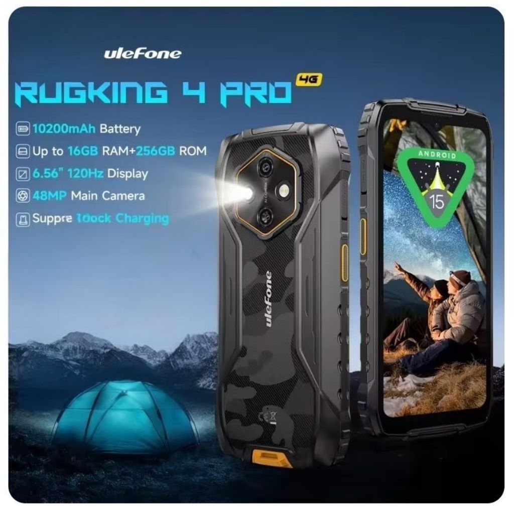 Ulefone Rugking 4 Pro Rugged 8GB+256GB 6.56Inch 10200mAh 4G LTE Android 15 NFC