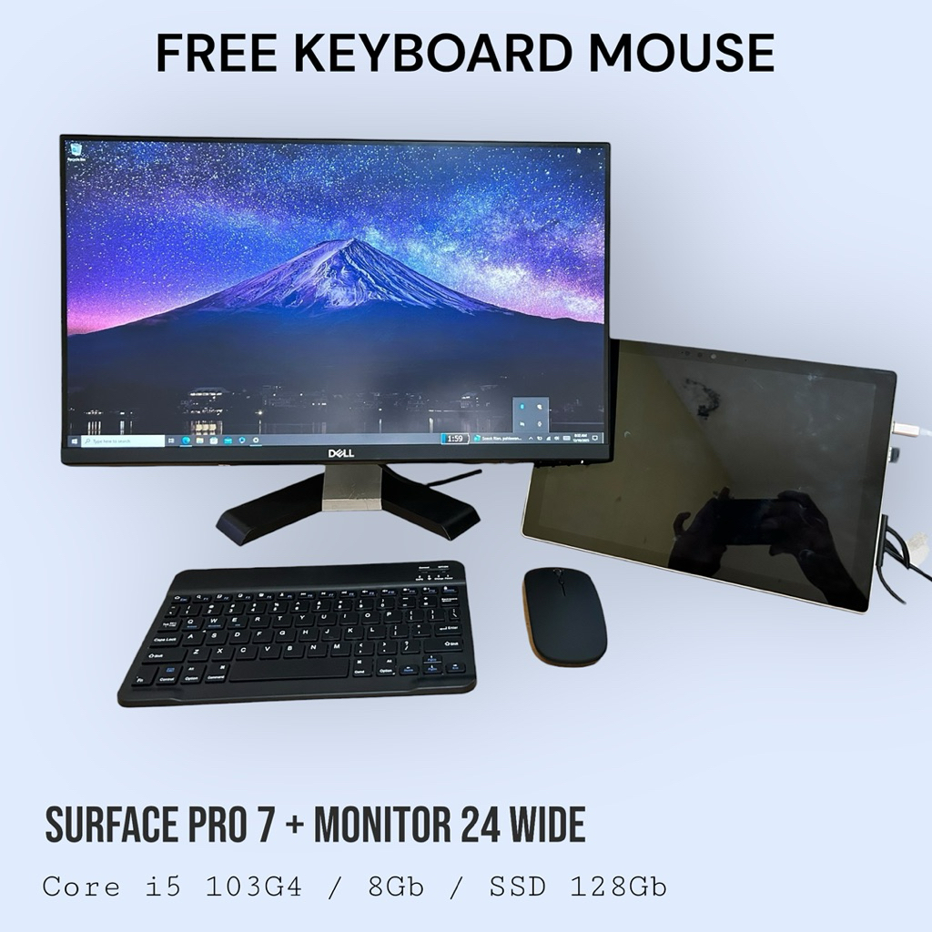 Surface Pro 7 Core i5 103G4  Paket Lengkap Free Monitor 24 Inch Wide + Keyboard Mouse sku 342