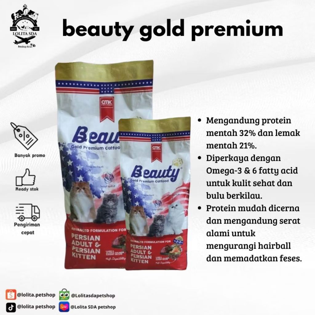 Beauty gold premium cat food 1 sak makanan kucing beauty
