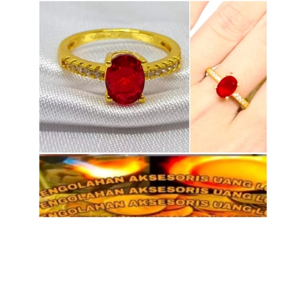 cincin koin1991 batu permata merah anti luntur anti karat