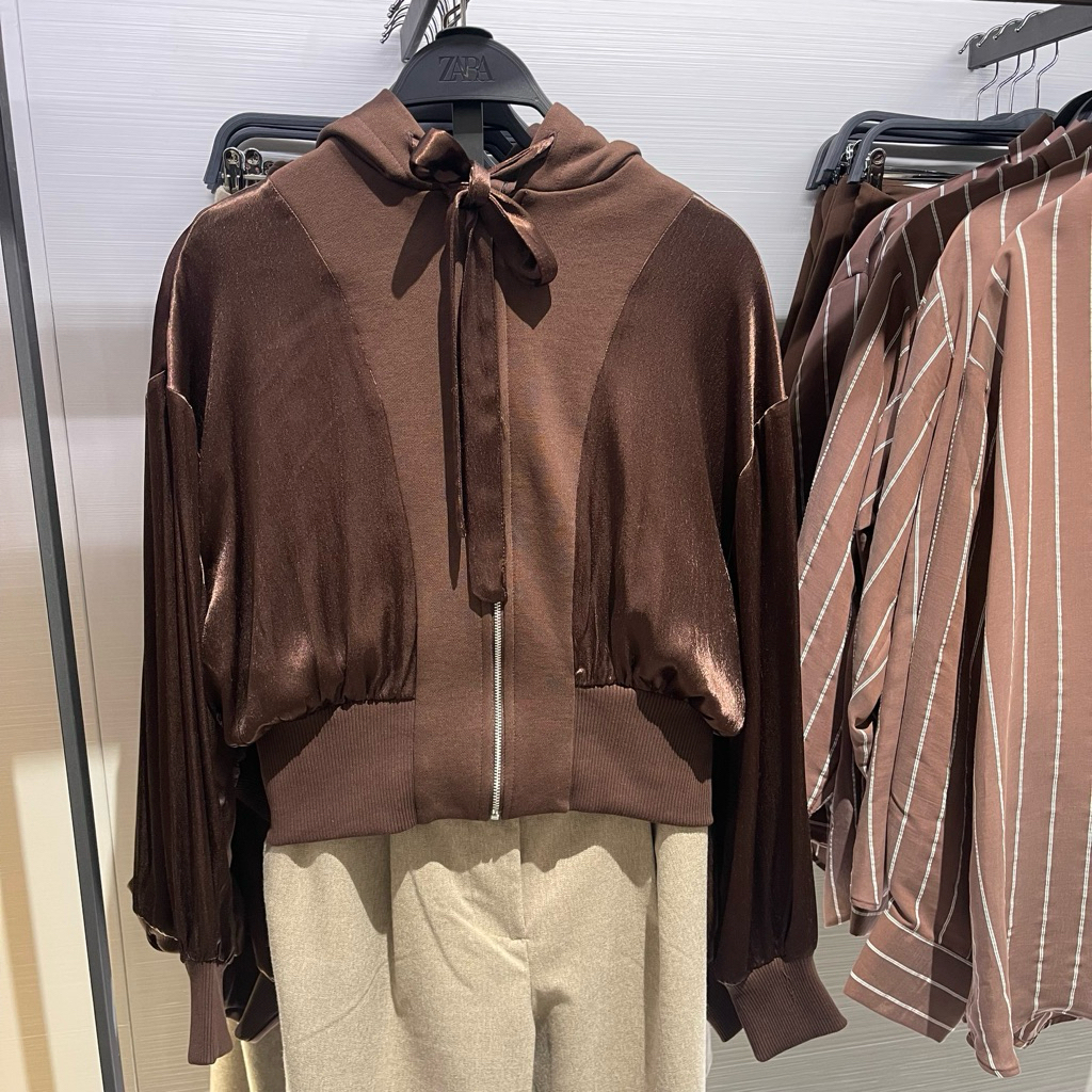 Hoodie Zipper Satin ZARA Women jastip (jasa titip)