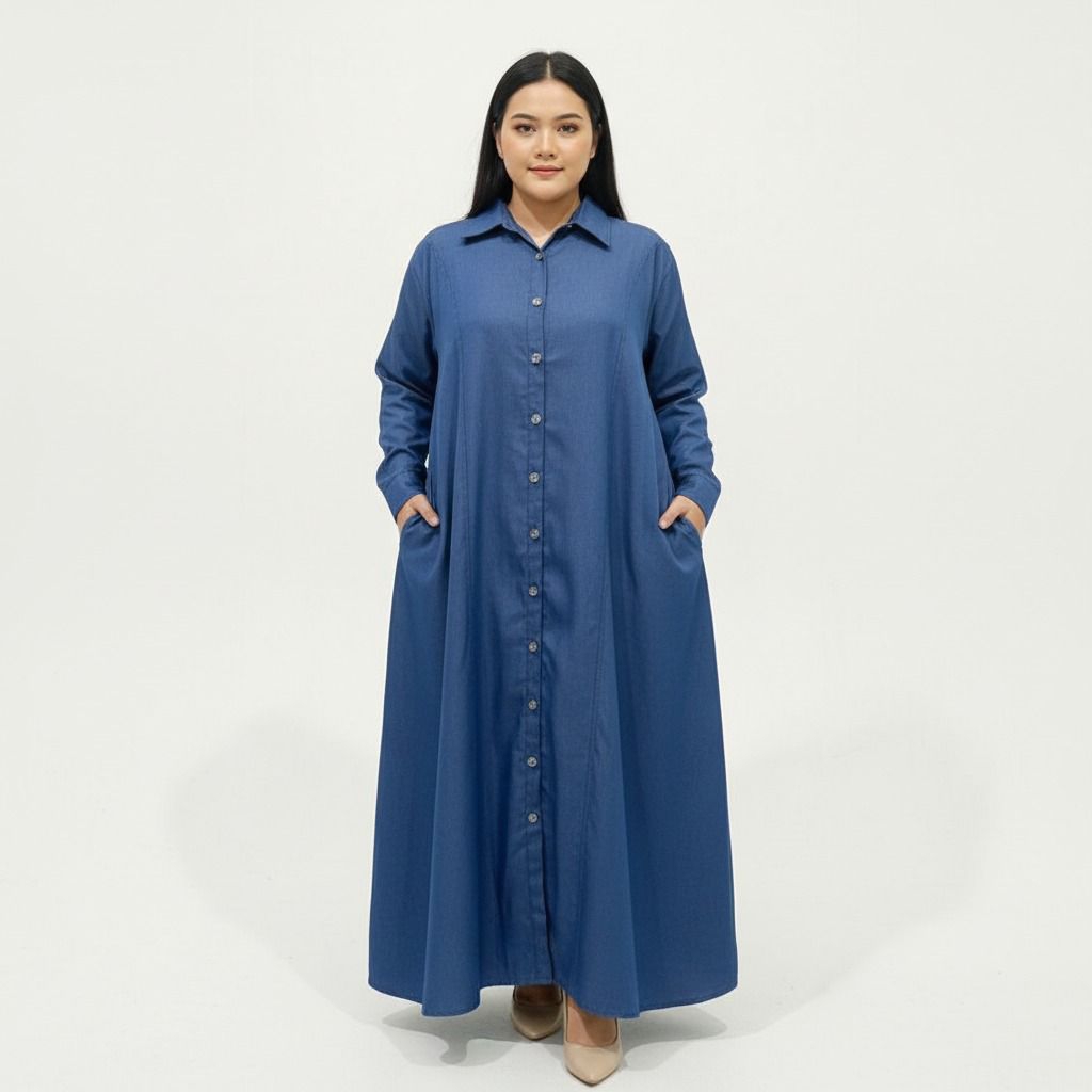 Jumbo Gamis Abaya Busana Muslim Jeans Denim Kamila ld 120 130 140 cm