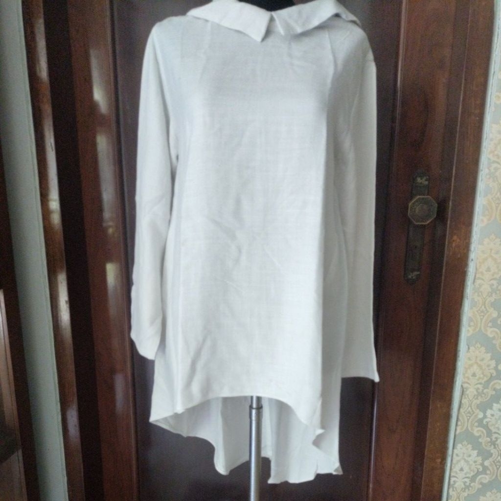 Atasan Wanita Tunik Panjang Formal Katun Putih