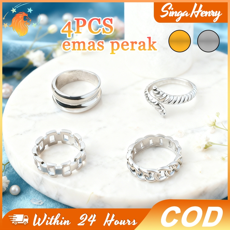 Set Cincin 4in1 Model Ular Rantai Bisa Diatur Warna Emas Atau Perak GRATIS ONGKIR Buat Daily Look