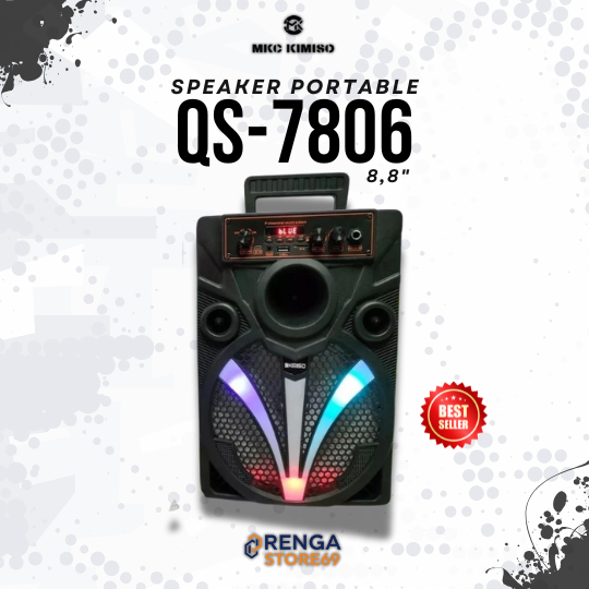 SPEAKER BLUETOOTH KARAOKE LED QS-7806 (8") FREE REMOTE MICROPHONE KARAOKE
