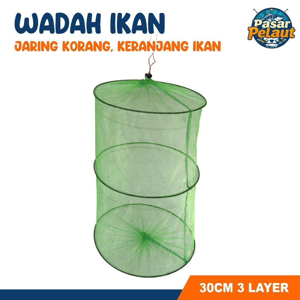 PASAR PELAUT Jaring Korang Wadah ikan 3 Layer tempat Ikan bubu bulat Perangkap Ikan Jebakan