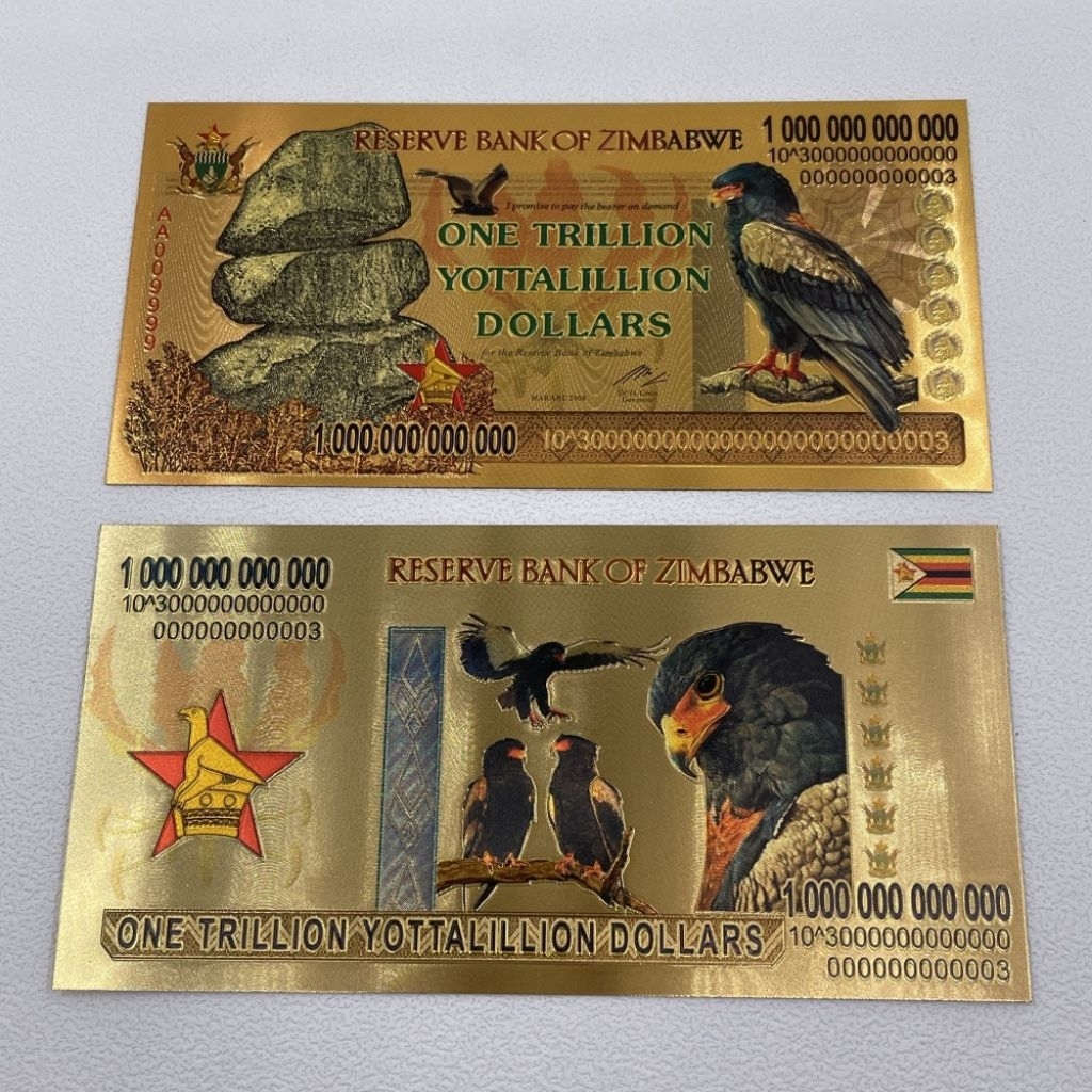 Souvenir Uang Gold Foil Zimbabwe Pecahan Besar Antik