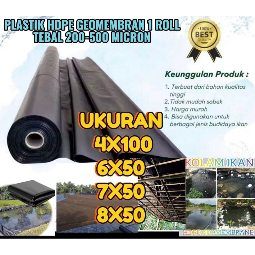 HDPE GEOMEMBRAN PLASTIK TAMBAK TEBAL 200 -500 MICRON TEBAL 4-8 METER PANJANG 1 ROLL