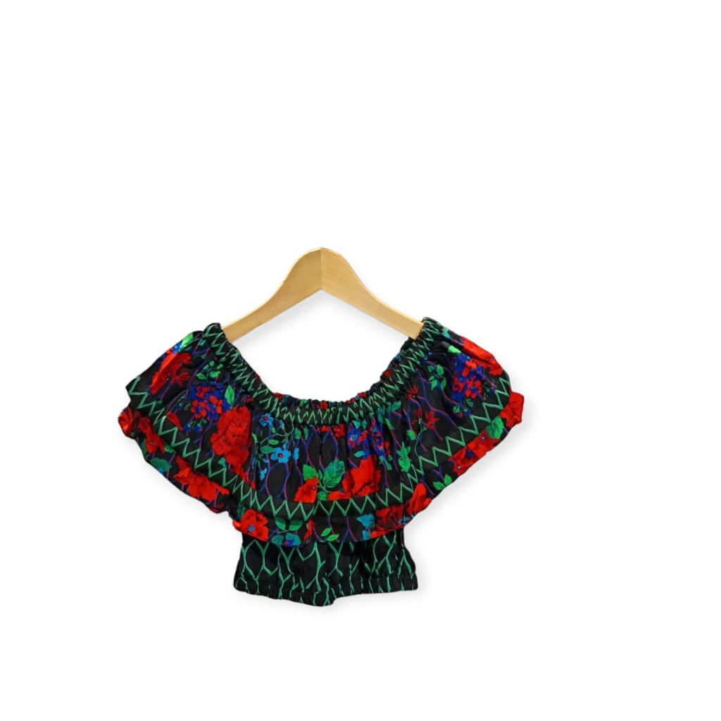 Kenzo × H&M Black Floral Ruffle Crop Top