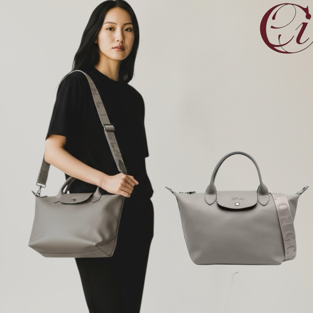 Tas wanita leather / Le Pliage Cuir Small Grey | Readystock