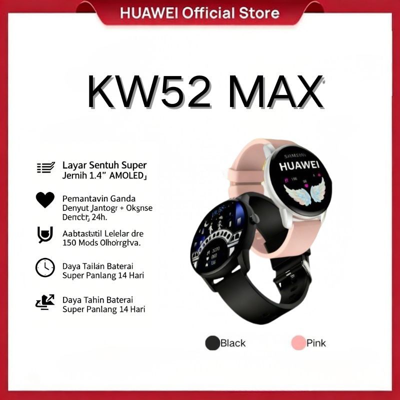 100%oriHUAWEI SmartWatch Wanita kw52 PRO Watch Face Layar Sentuh HD 1,47 Inci Tali 21mm | Tahan Air 