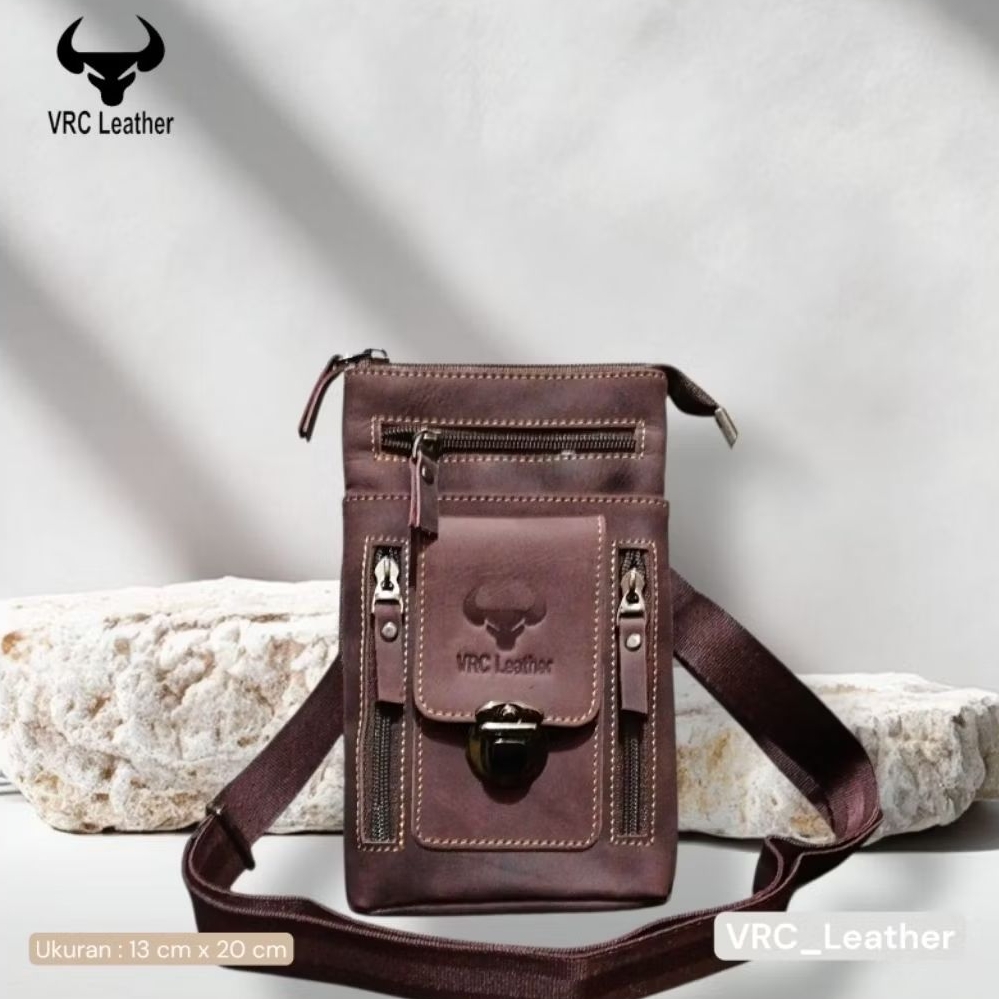 VRC Leather Tas Selempang HP Pria Kulit Asli / Mini Sling Bag