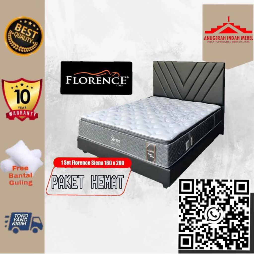 Florence Siena Spring Bed 160 Set Kasur Matras Mattress Spring Bed Set Divan HeadBoard Kasur Termura