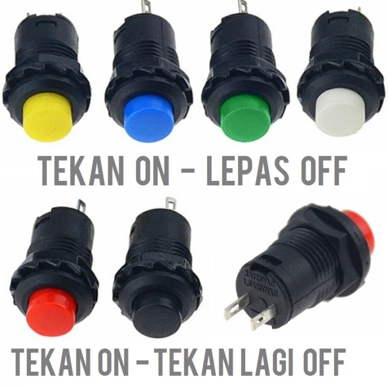 RAK 3A SAKLAR WARNA SWITCH PUSH ON OFF BULAT 12v 24 Volt 2 Pin Kaki Tombol Toggle Tekan On Lepas Off