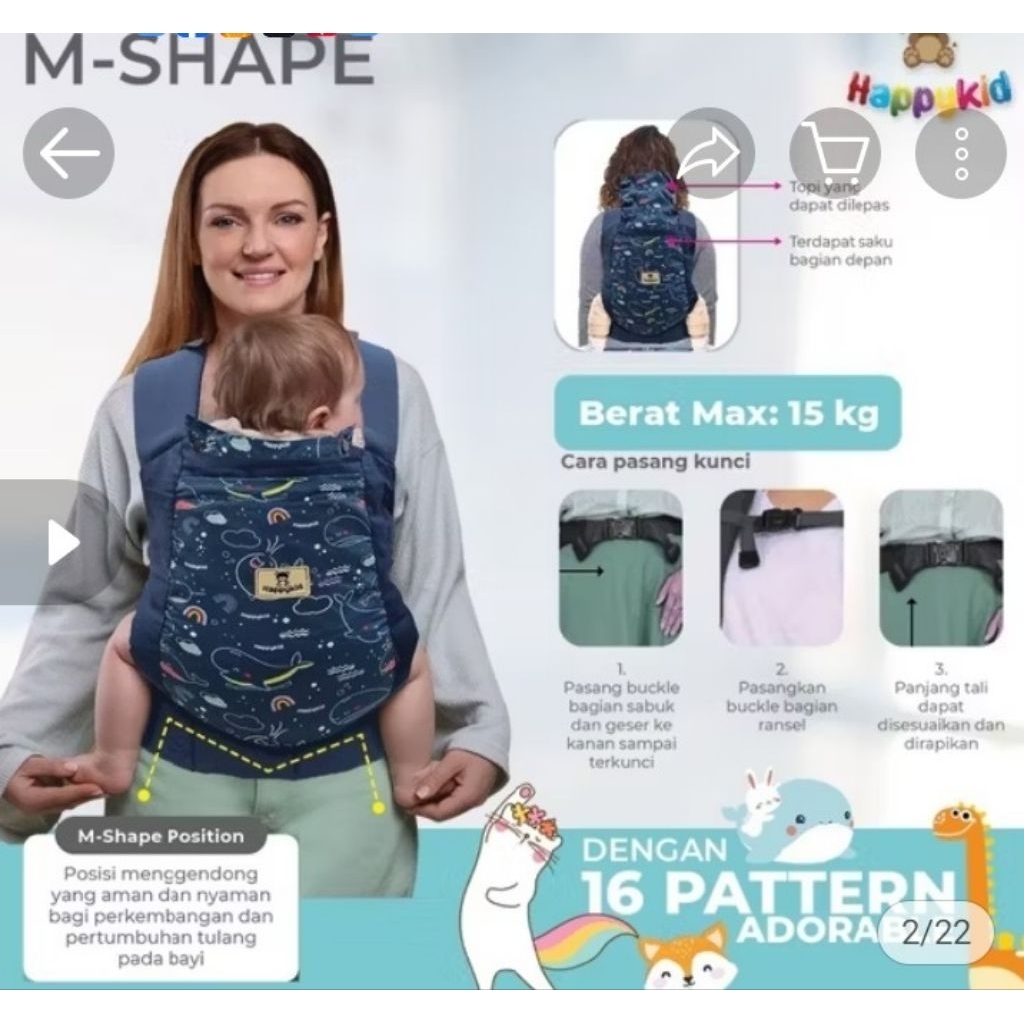 GENDONGAN DEPAN RANSEL M-SHAPE|GENDONGAN BAYI 3 BULAN SAMPAI MAX 15KG