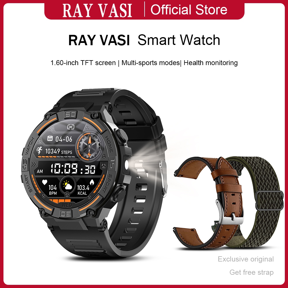 RAYVASI HW50 SmartWatch Pria LED Flashlight Jam Running Pria Bluetooth Call 100+ Sport Mode Heart Ra