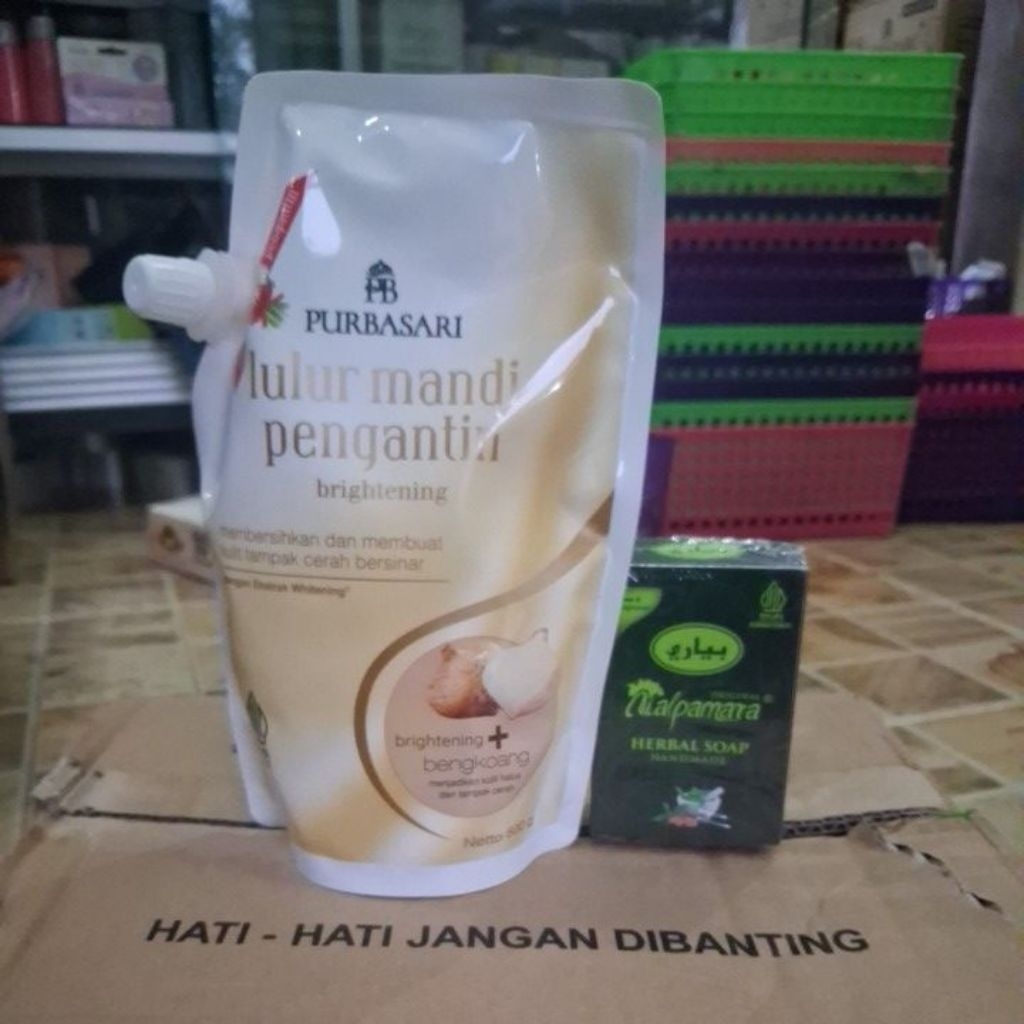 Paket Purbasari Lulur Mandi Bengkoang 500 gr + Nalpamara Herbal.Soap