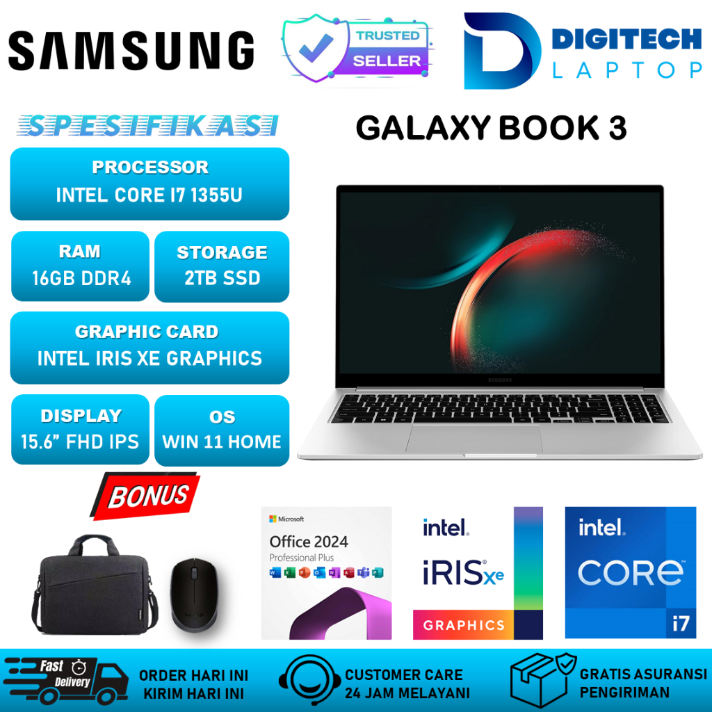 Laptop Samsung Galaxy Book 3 15 Intel Core i7 1355U Ram 16GB 2TB SSD FHD Windows 11 Home