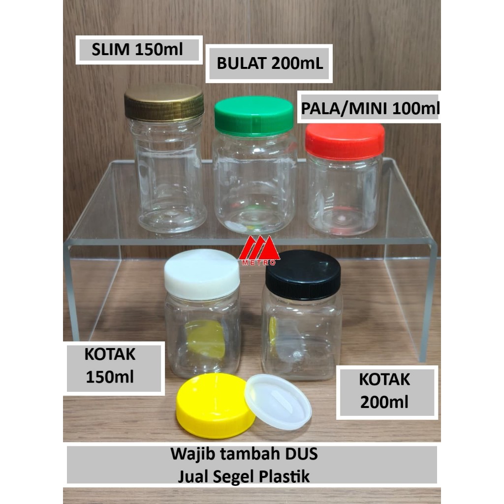 GRATIS PLUG - Jual Terpisah DUS -Botol Plastik Toples Sambal Sambel Mini Pala Bulat kotak Slim 100 m