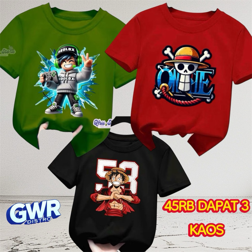PROMO KAOS ANAK LAKI-LAKI 40RB DAPAT 3 KAOS ANAK-ANAK Umur 2-16 Tahun Baju Kaos Unisex Anak” Laki - 