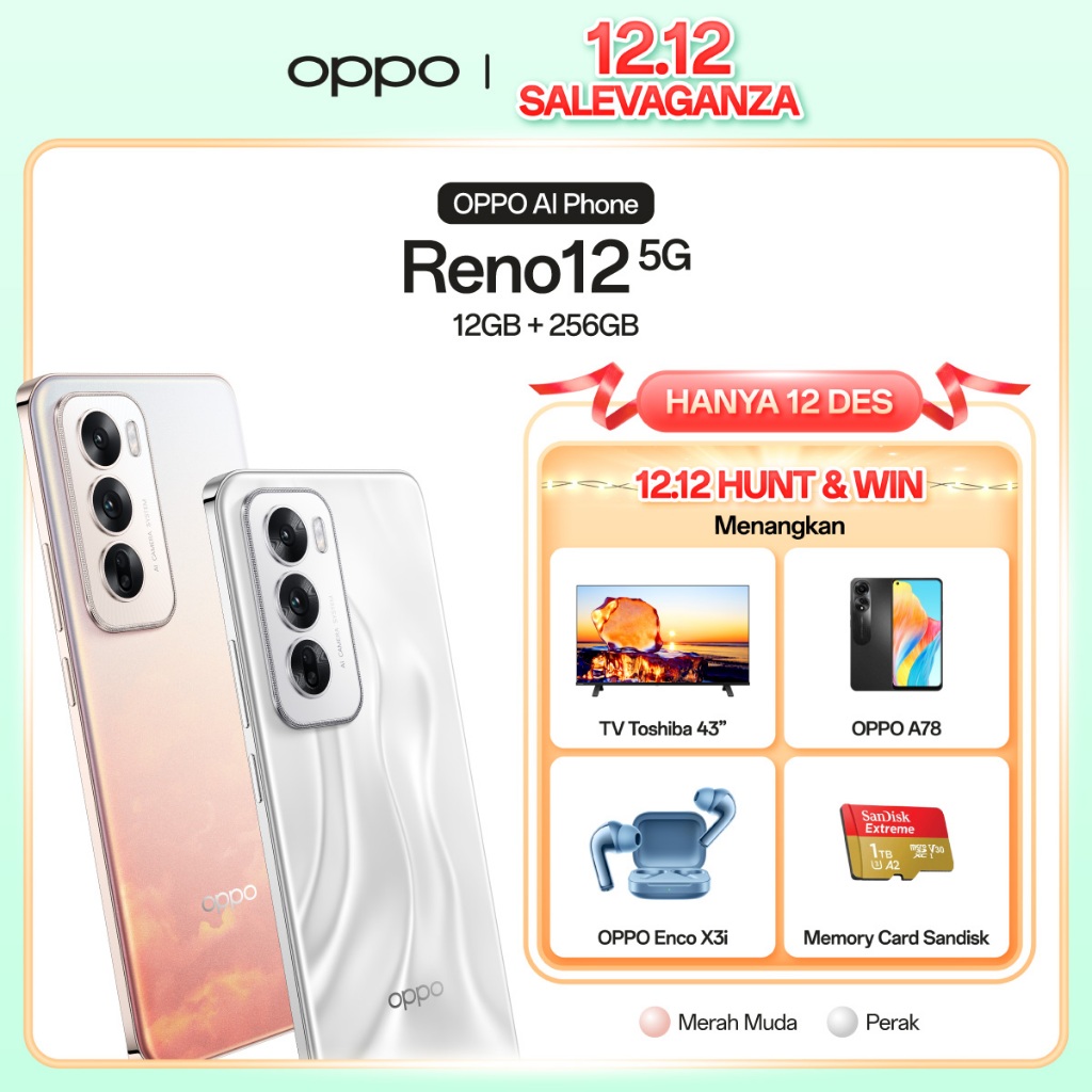 OPPO Reno12 5G 12GB/256GB [80W SUPERVOOC 5000mAh, AI Eraser 2.0, 120hz All-Round Armour, AI LinkBoos