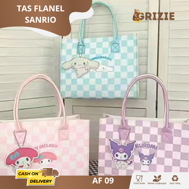 Tas Jinjing Wanita Motif Sanrio/Tas Jinjing anak/Tas Serbaguna Flanel Bag Lucu / Tas jinjing handbag