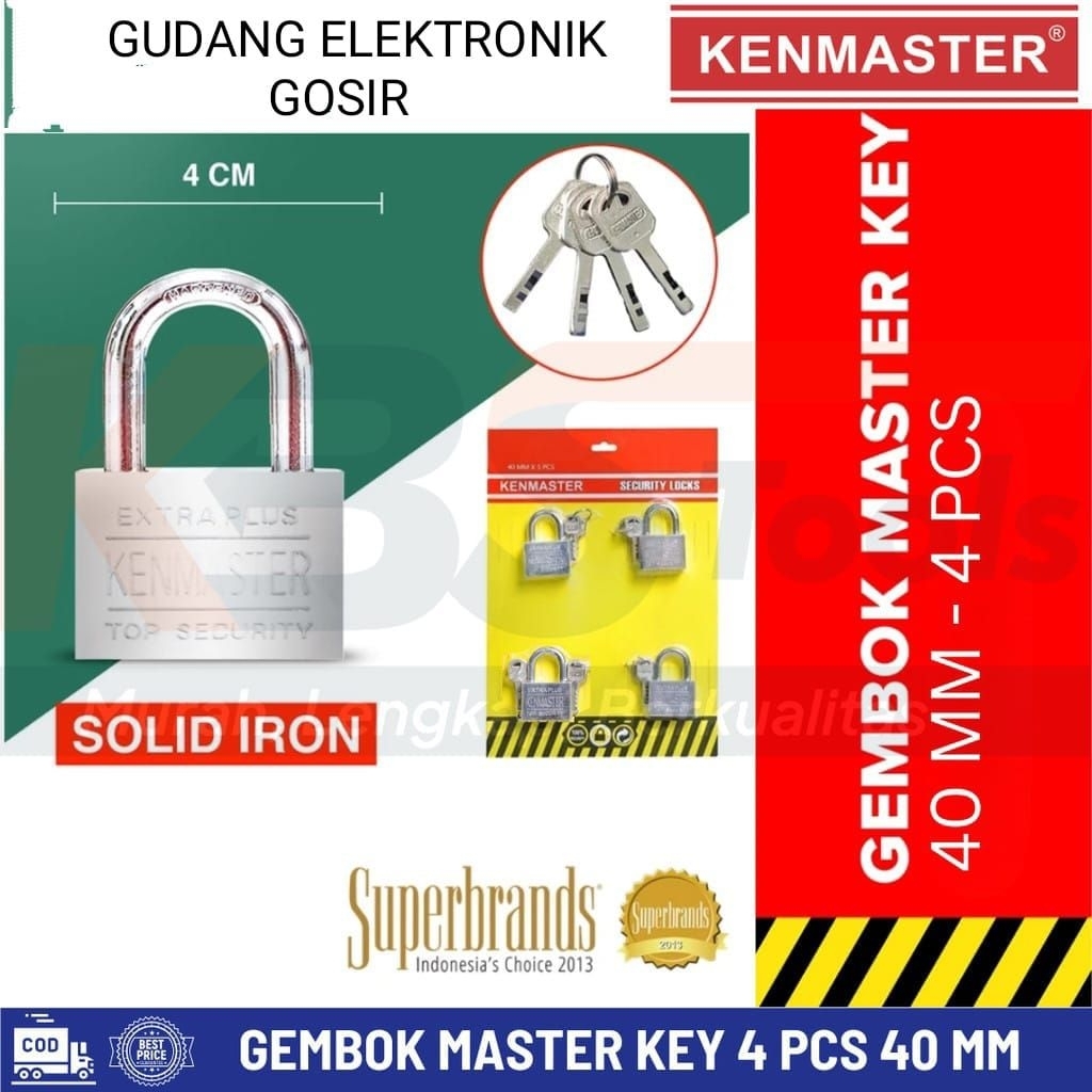 UK .40MM , isi Set 4 PCS . Kenmaster , Gembok , Kunci Gembok , Pendek , Master Key