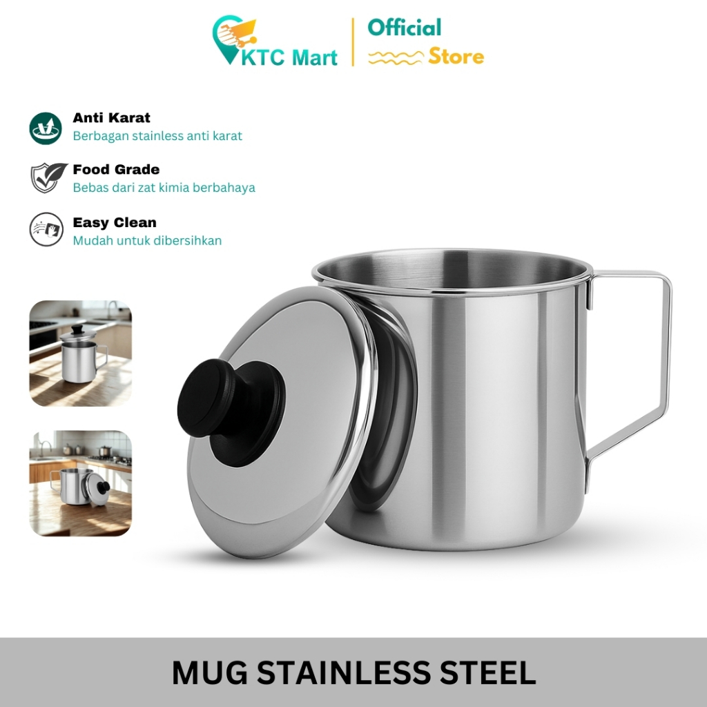 KTCmart - Mug Air Minum TUTUP  Stainless Steel TEBAL/ Gelas Stainless Steel