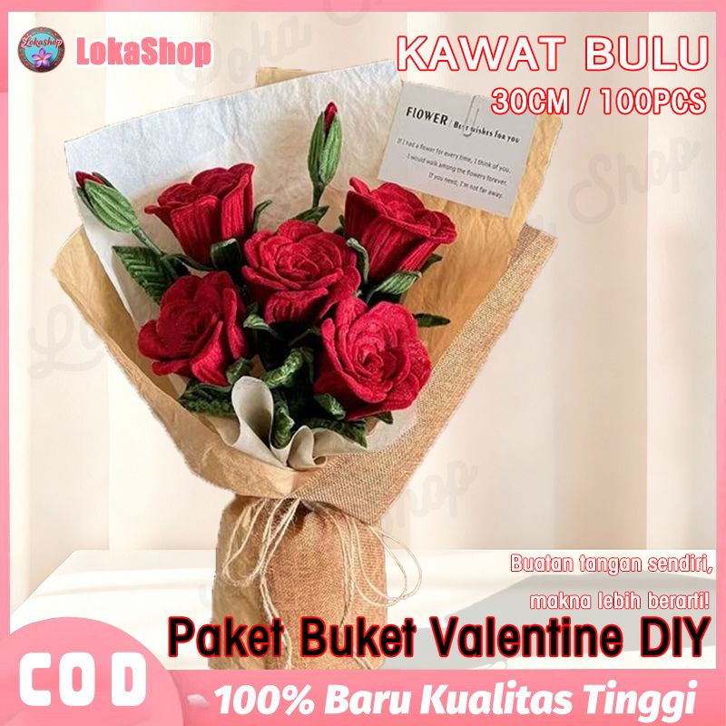 Kawat Bulu Buket Mawar Hari Valentine Set-kado valentine untuk cewek-Kado Valentine Unik buat Pacar